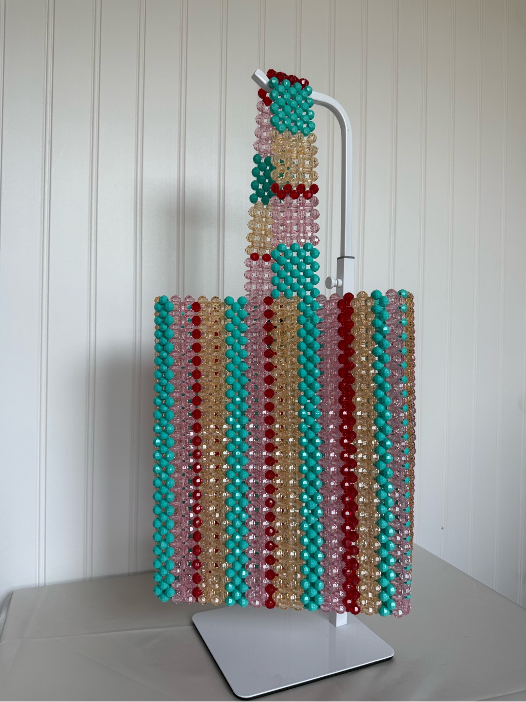 Susan Alexandra Beaded Striped Tote Bag Pink Turquoise Red Rare — image 5 of 8